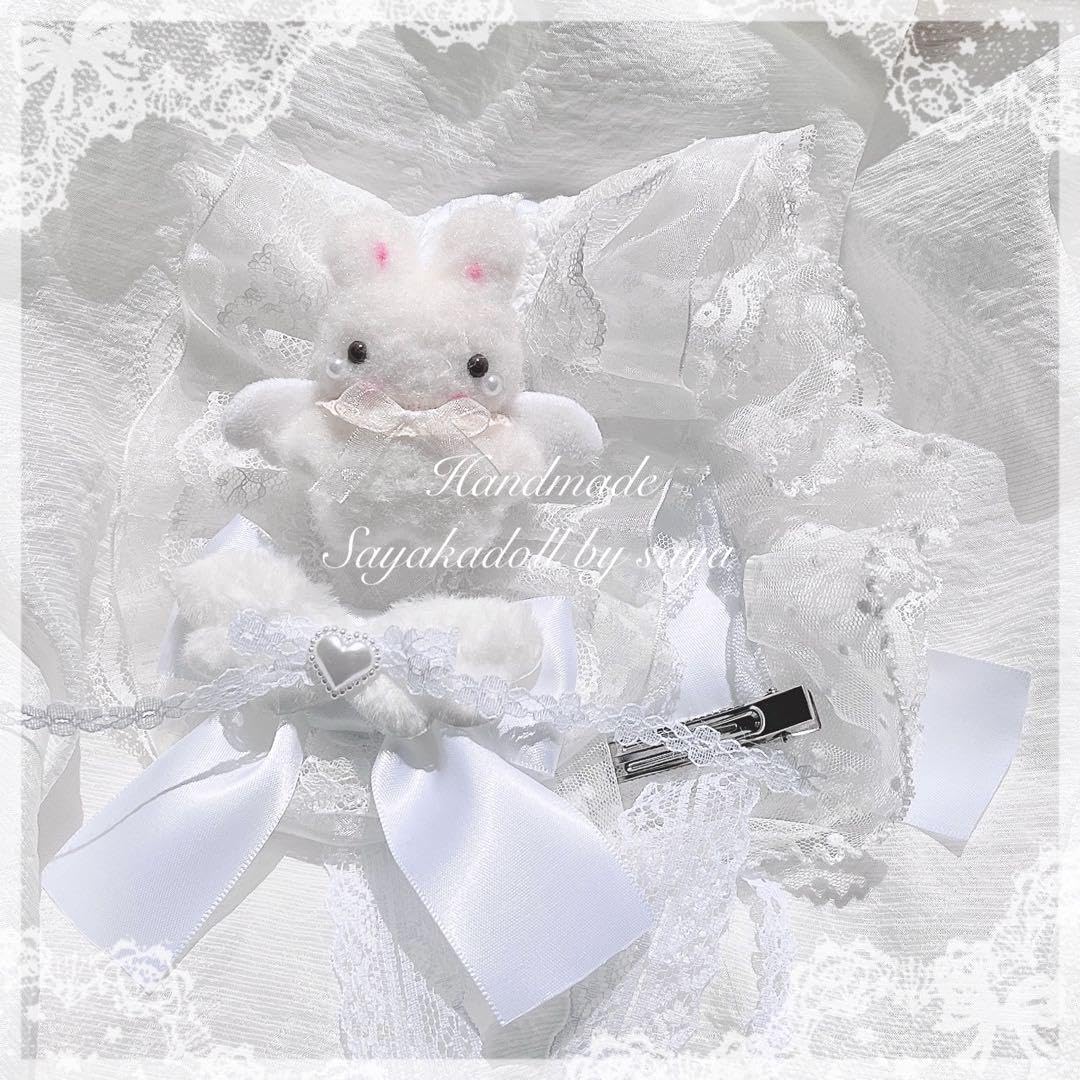 ♡3点No.2 天使のうさぎさん付き 編み上げリボンヘッドドレス white ♡ No.2 天使のうさぎさん付き 編み上げリボンヘッドドレス white ヘッド